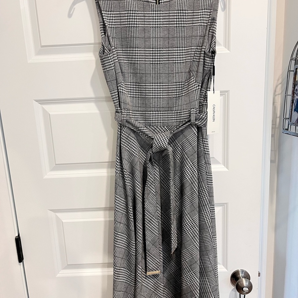 Calvin Klein Black and White Plaid Midi Dress